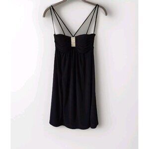 B DARLIN Spaghetti Strap Mini Dress Black Sz 3/4 w Crystal Brooch Attached